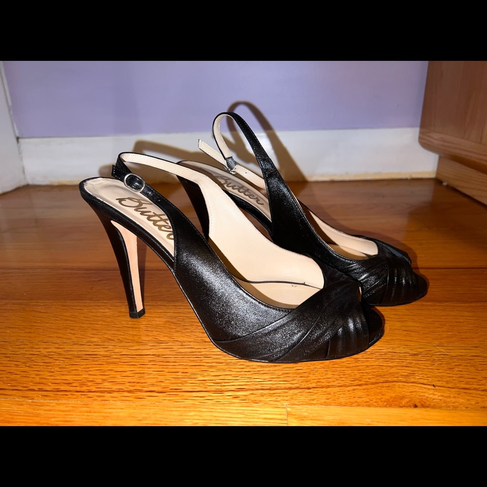 Butter stiletto sling back heels, size 8